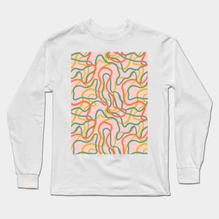 Abstract curvy lines pattern in pink Long Sleeve T-Shirt